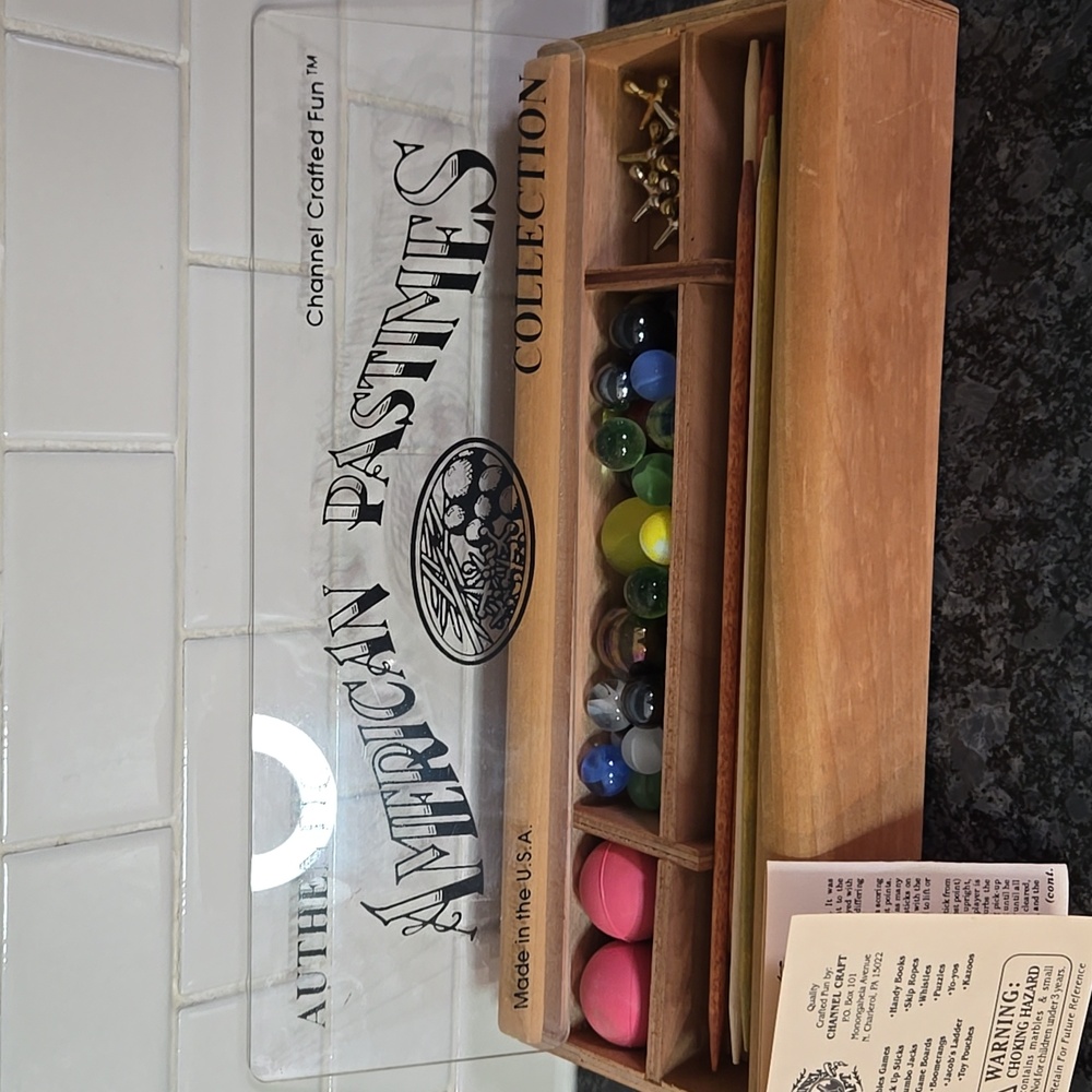 Channel Craft American Pastimes Vintage Games in Wooden Storage Box